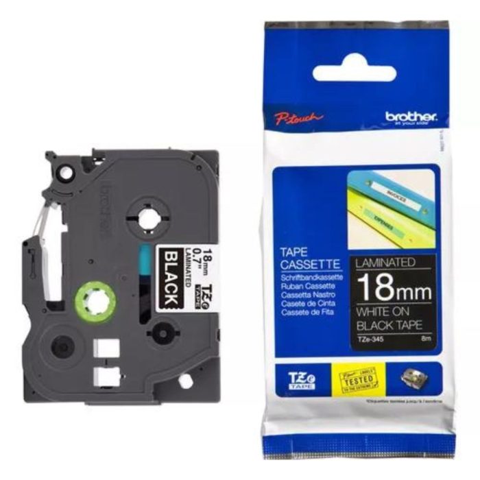 Fita para Rotulador Eletrônico, 18mm, Branco, Escrita Preto, TZE345 - Brother